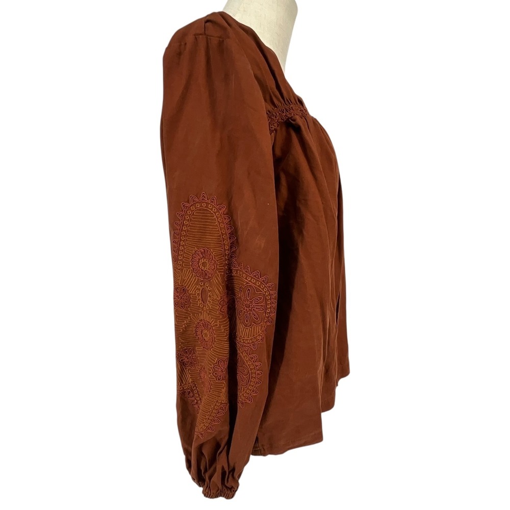 Susan Graver Weekend Rust Orange‎ Embroidered Lyocell Cotton Blouse Womens Small - Picture 5 of 10